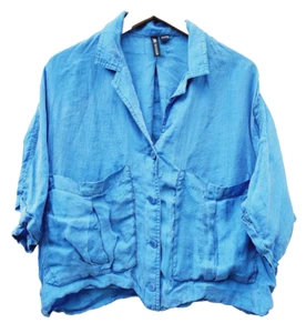 ZARA women's medium BLUE Fillsens buttoned top shirt blouse - big pockets - Picture 1 of 5