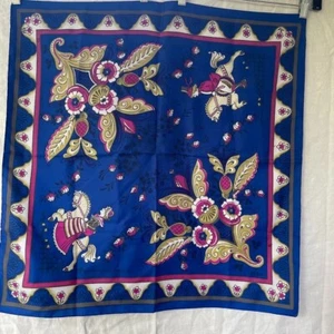 Vintage 60s ULLA Swedish Folkloric TEXTURE Made in Italy Blue SCARF 27" x 27" - Picture 1 of 4