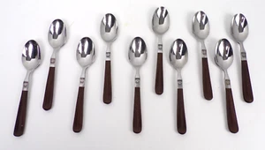 Vintage Ecko Eterna Faux Rosewood Stainless Steel Set of 10 Teaspoons 6" Long - Picture 1 of 6