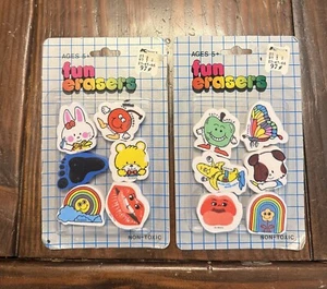 NEU Vintage Kmart Spaß Radiergummis 6er Pack Menge 2 VERSIEGELT Kirschlippen Häschen Apfel - Bild 1 von 4