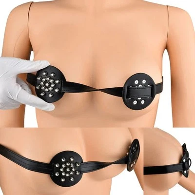 Nippelklemmen-Spikes-Paar-BDSM-BH-Harness-Brustgurte-Leder-Bett-Zurückhaltung - Bild 1 von 4