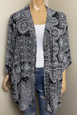 Cárdigan Abierto Catherines Talla 3X 26/28W Negro Blanco Cachemira Foto 1 de 3