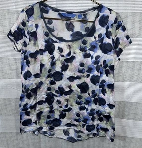 Simply Vera VERA WANG Short Sleeve Floral Top Blouse with Accent trim Womens LG - Picture 1 of 4