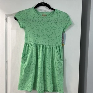 Cat and Jack Girls Green Shamrock Pocket Babydoll Style Dress Size M (8) NEW! - Picture 1 of 4