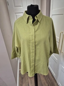 Zara Linen Blend Pistachio Green  3/4 Sleeve Blouse Uk Large Bnwt - Picture 1 of 11