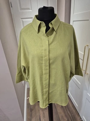 Zara Linen Blend Pistachio Green  3/4 Sleeve Blouse Uk Large Bnwt - Image 1 of 4