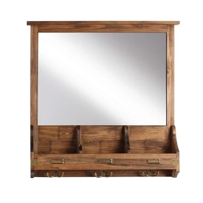 Stallard Decorative Rustic Wood Home Organizer with Mirror, Pockets, and Key ... - Image 1 of 4