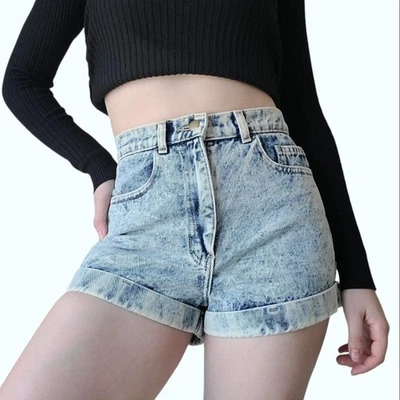 American Apparel Acid Wash High Rise Denim Shorts Women's Size 26 100% Cotton - Image 1 of 4