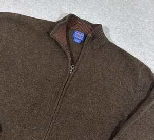Pendleton Mens XLarge Brown Full Zip Shetland Wool Cardigan Sweater Pockets - Picture 1 of 9