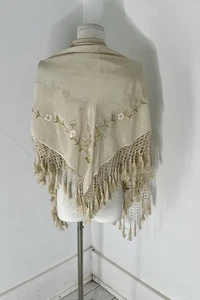 Antique Silk Embroidered Piano Shawl - Picture 1 of 11