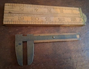 J Rabone & Sons No.1465 boxwood brass 4 inch calipers and Imperial 1380 rule. - Picture 1 of 10
