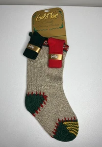 Vintage Weihnachtsstrumpf Gold Zehenstrick grün rot neu aus altem Lagerbestand - Bild 1 von 8
