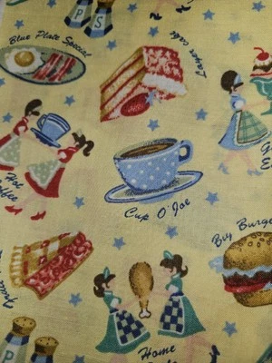 VTG HTF 1993 Joan Kessler Concord Carnival Food Allover Yellow Cotton Fabric 2 Y - Image 1 of 4