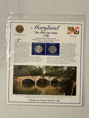 2000 Postal Commemorative Society Statehood Quarter/Stamps~MARYLAND~UNC. P&D - Image 1 of 2
