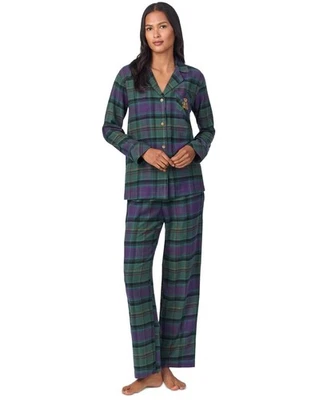 Conjunto de pijama para mujer Lauren Ralph Lauren a cuadros con muescas - verde a cuadros S Foto 1 de 3