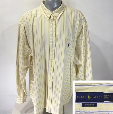 Polo Ralph Lauren 4XLT Classic Fit Thick Oxford Shirt Yellow Blue Striped Button - Image 1 of 4