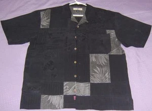 Tommy Bahama Silk Black Shirt Leaf Print Size Large - Picture 1 of 1