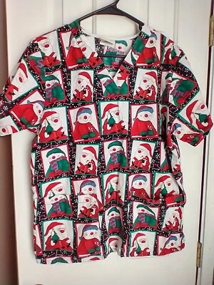 Tafford Women's Scrub Top Medium Christmas Santa Snowman Holiday Winter - Image 1 of 4