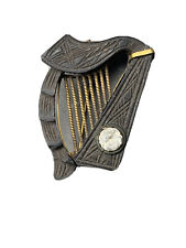 ANTIQUE 1800'S CARVED BOG OAK Harp PIN BROOCH Paste Stone Accent