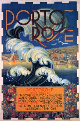 PORTOROSE PORT OF ROSES SLOVENIA ADRIATIC COAST BEACH WAVES VINTAGE POSTER REPRO - Image 1 of 3
