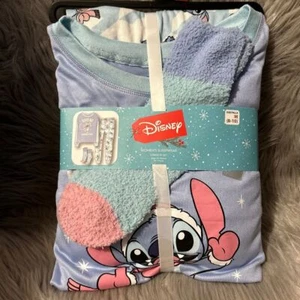 Disney Stitch 3 Piece Pajama Set Womens Size Medium (8-10) Blue Pajamas Pjs - Picture 1 of 6