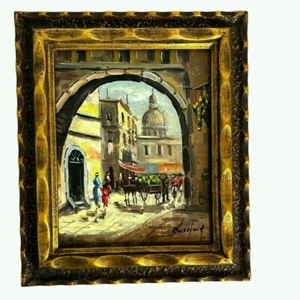 Original oil painting 20th cen Europe cityscape signed ornate framed Art 12x14 - Picture 1 of 11
