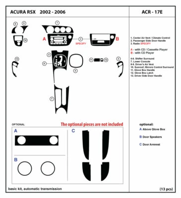 Real Carbon Fiber Dash Trim Kit for Acura RSX automatic transmission 2002-2006 - Image 1 of 4