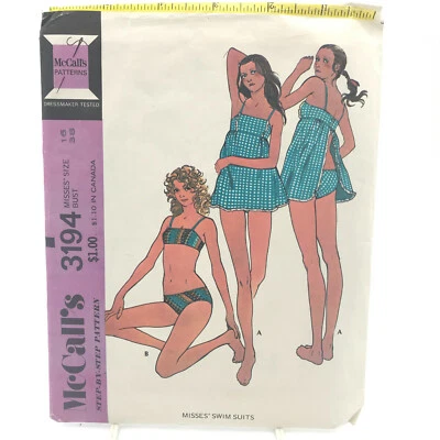 McCalls 3194 Baby Doll Swim Suits Bikini Size 16 Vintage Sewing Pattern  - Image 1 of 4