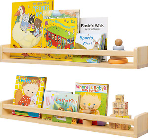 Fun Memories Nursery Book Shelves Set of 2 - Rustic Natural Solid Wood Floating