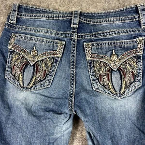 Pantalones de mezclilla Miss Me para mujer 32 azules ajustados calce ajustado bolsillos con solapa tiro medio cremallera mosca - Imagen 1 de 10