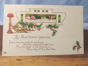 Vintage 1920 New Years Greeting Postcard 5.5"X 3.5" Embossed Signed Grandma - Picture 1 of 5