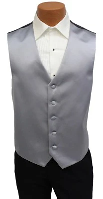 Silver Satin Mens Fullback Formal Tuxedo Vest Gray Wedding Vest Groomsman Vests - Image 1 of 4