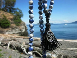 USA Seller Exclusive High Contrast Blue Sodalite 108 + 3 Tibetan Buddhist Mala - Picture 1 of 11