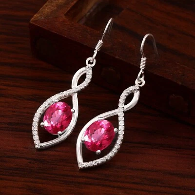 Perfetto Sottile Ceylon Zaffiro Rosa 925Sterling Argento Gemma Orecchini 10x8 MM - Immagine 1 di 4