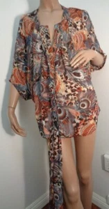Jeans by Buffalo Blouse Top Peacock Design Wing Arms Tie Front PXL Hilma - Picture 1 of 5