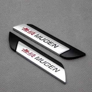 Pair Silver & Black Metal MUGEN Car Door Fender Emblem Side Wing Sport Si Badge - Picture 1 of 5