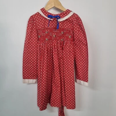 Vestido De Colección Polly Flinders Talla 6x Calado a Mano Manga Larga Rojo Floral Vacaciones Foto 1 de 4