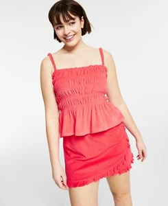 MSRP $30 Bar III Womens French Terry Ruffled Smocked Tank Top Red Size XS - Picture 1 of 1