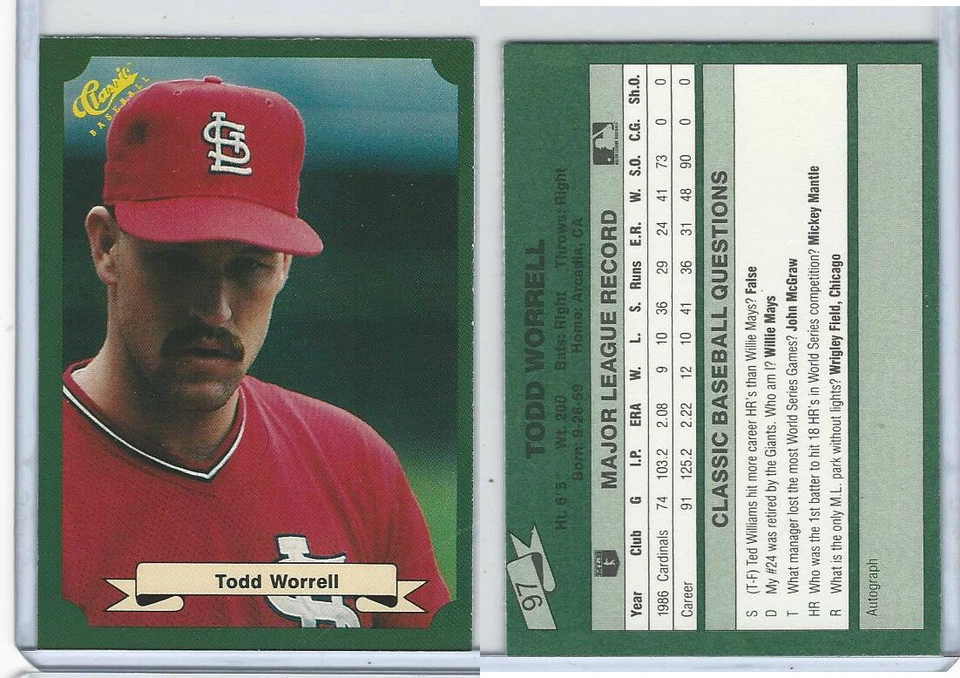 1987 Classic Baseball, #97 Todd Worrell, Cardinals - Image 1 of 1
