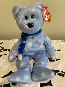 Ty Beanie Baby 1999 Holiday Teddy Bear Blue Snowflake Plush-Vintage-Retired-MINT - Picture 1 of 16
