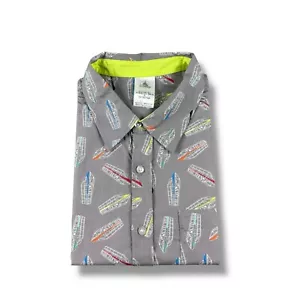 NWT Disney Monorail Epcot Woven All Over Print Camp Shirt Gray Mens Size Large - Picture 1 of 8