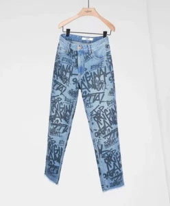 ISABEL MARANT ETOILE Washed Blue Shade Graffiti Printed Jeans - Picture 1 of 8