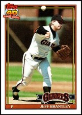 1991 Topps #17 Jeff Brantley Baseball San Francisco Giants 
