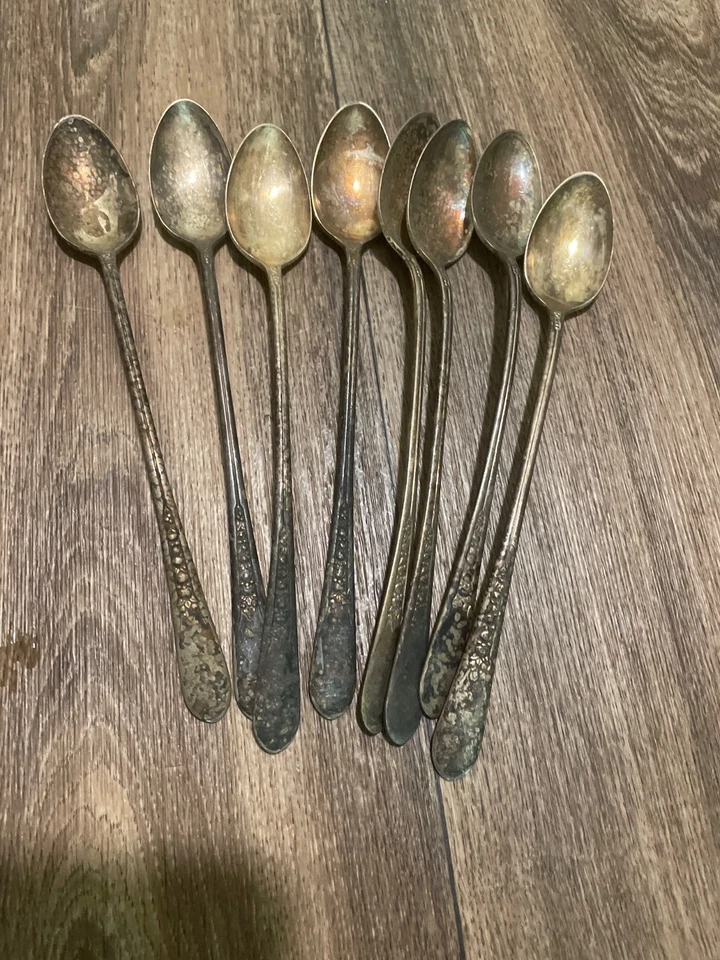 Lote de 8 cucharaditas largas WM Rogers plateadas vintage Foto 1 de 1