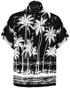 LA LEELA Men's Hawaiian Short Sleeve Button Down Shirts 4XL Palm Tree, Black - Picture 1 of 3