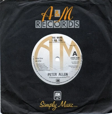 Peter Allen  The More I See You  Used UK 7" 45rpm Single  Very Good+ - Image 1 of 4