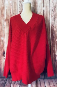 Women’s XXL Sweater Time Tru Red V Neck Soft Knit 3/4 Sleeves Lightweight  - Picture 1 of 11
