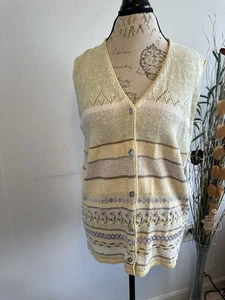 Vtg 90's Susan Bristol Pastel Embroidered Knitted Floral Work Vest Size Large - Picture 1 of 9