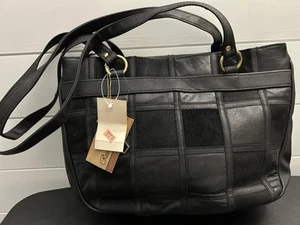 VTG 90s Rosetti Patchwork Genuine Leather Purse HandBag Blk Gold Tone Hardware - Picture 1 of 11