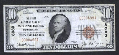 1929 $10 NATIONAL BANKNOTE ~ McCONNELLSBURG, PENNSYLVANIA ~ FULTON COUNTY ~ NICE - Image 1 of 2